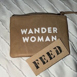 FEED WANDER WOMAN Tan Leather Wristlet Clutch